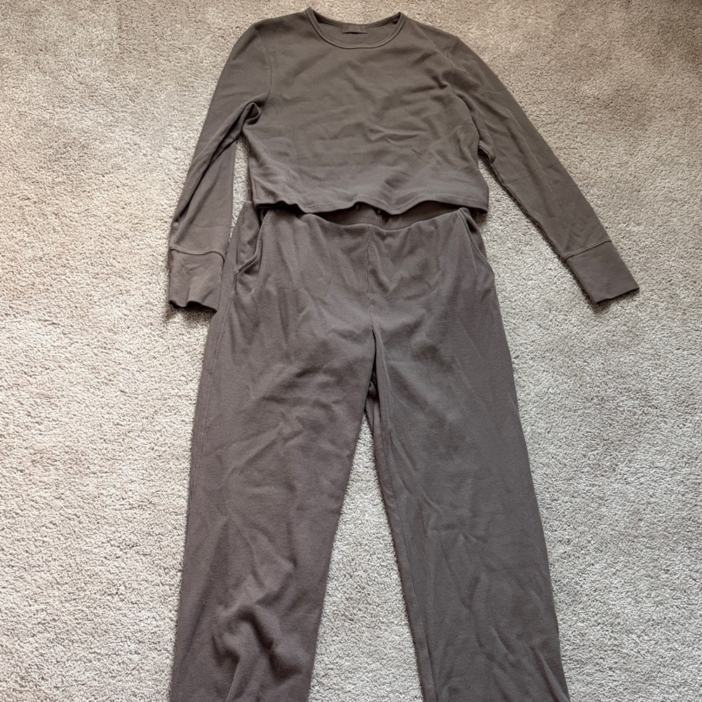 nuuds Taupe Track Pants & Matching Long Sleeve Top Set